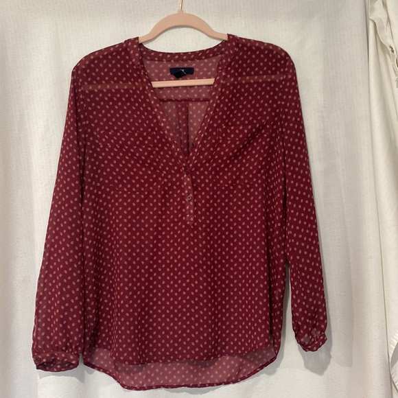 Gap burgundy print sheer long sleeve top.  sz S - Picture 4 of 4